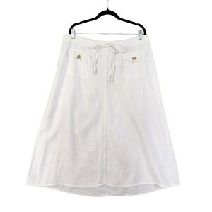 Cherokee Womens Vintage Linen Midi Skirt Size 18 White Patch Pockets Cottagecore